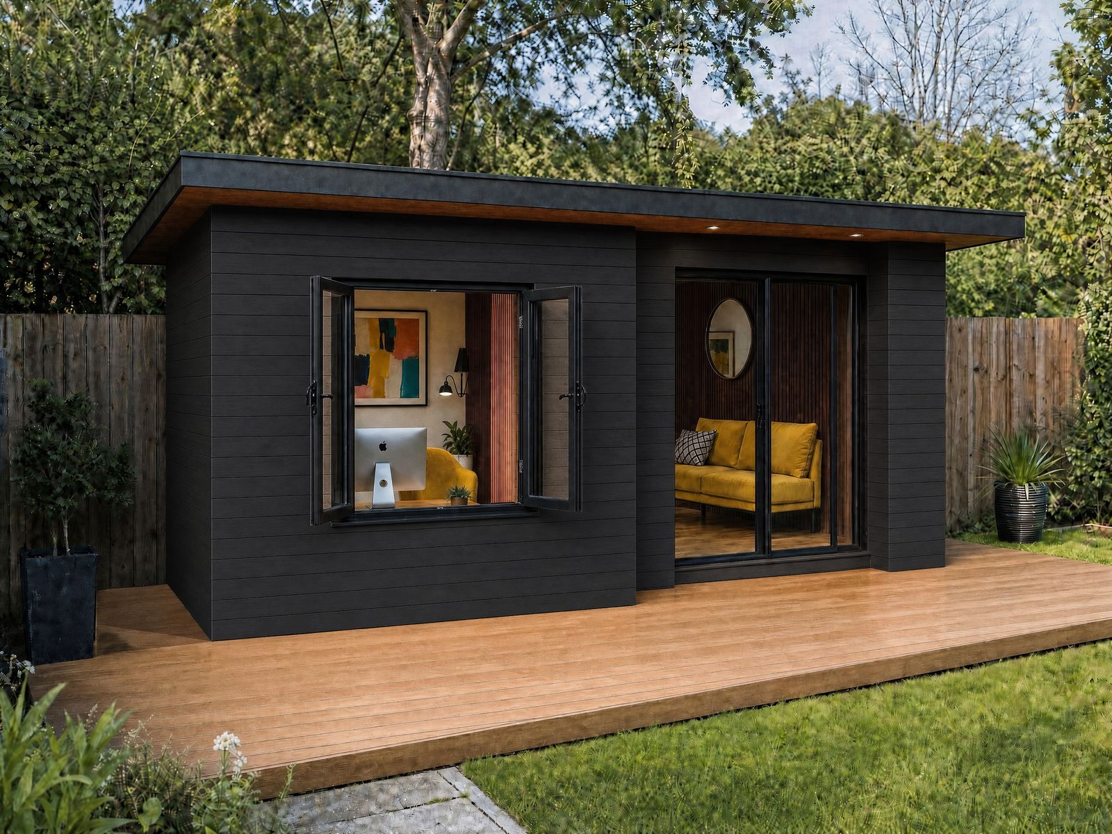 A 20 square metre AirRooms garden room in Black Panels.