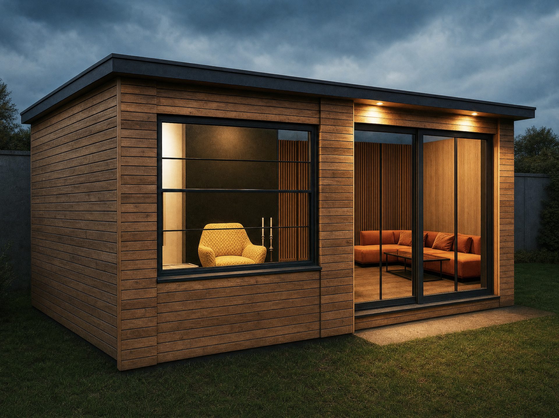 The Cedar: a warm, natural timber garden room design, 25 square metres.